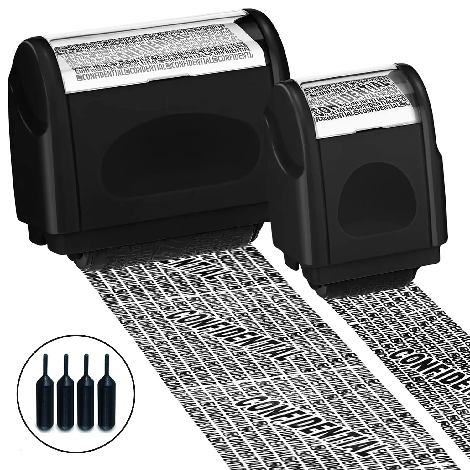 2 Pack Identity Theft Protection Roller Stamp, Wide Confidential Stamp Set with 4 Refill Ink for ID Blockout, Privacy & Security Personalized Address Labels