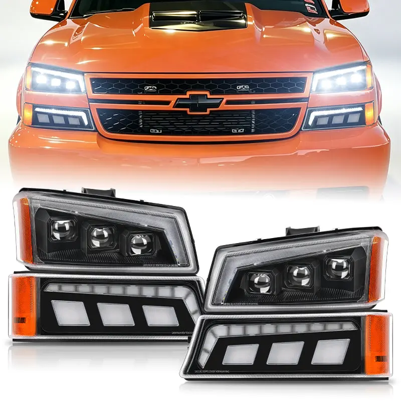 LED Projector Headlights with Trun Signals Assembly for 03-06 Silverado Ultra Bright LED Headlight Upgrade Kit LED Projector Headlights with Trun Signals Assembly for 03-06 Silverado Ultra Bright LED Headlight Upgrade Kit