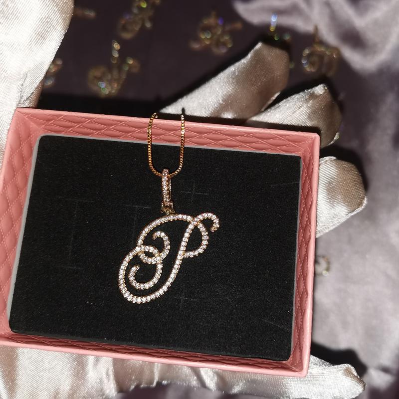 Grandbling Cursive 26 Initial Letter Pendant Necklace  High Quality 5A Cubic Zirconia CZ Alphabet Name Jewelry New Necklace Gift New Year Accessories