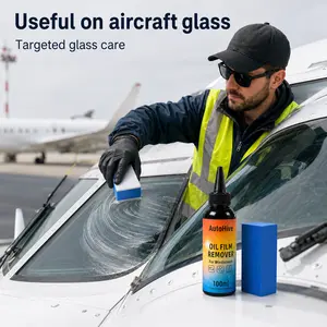 AutoHive Car Windshield Oil Film Remover, 100ml Professional Glass Cleaner with Sponge, Effective Remove Oil Stain, Suitable for Automotive & Aircraft Window Glass Care