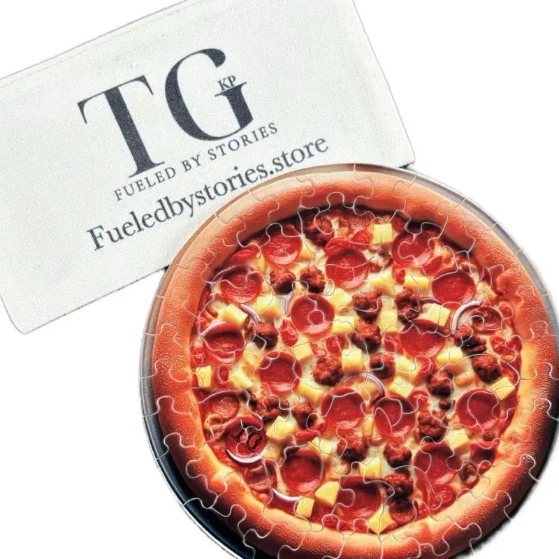 Fueled by Stories 68 Piece Round Pizza Puzzle - Sausage, Onion, Pepperoni & Pineapple - Customizable