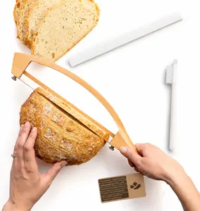 Adjustable Bread Knife for Homemade Bread - Bread Slicer with 1/2-inch and 1-inch Thickness Guides - 17 inch Bread Cutter - Bow Design Easy to Cutting Even Slices for Sourdough Baguettes Sandwiches