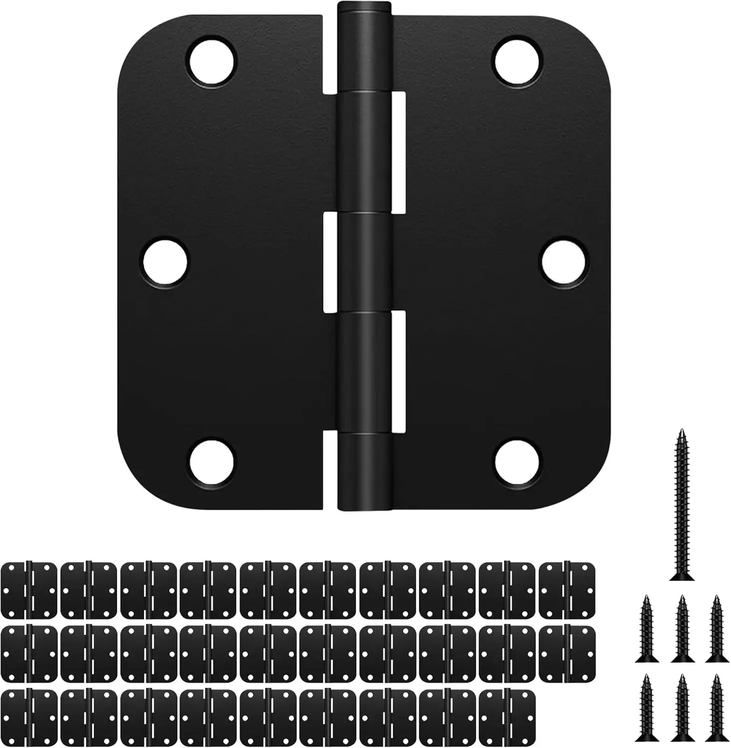 30-Pack Heavy-Duty Matte Black Rounded Flat Iron Door Hinges - 3.5-Inch with 5/8-Inch Radius, Standard for Residential School Hostel Log Cabin Living Room Laundry Room Interior Exterior Closets Bifold Doors