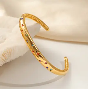 Titanium Steel Bracelet 18k Gold Open Colorful Star Zircon Niche Bracelet for Women Fashion Elegant Jewelry