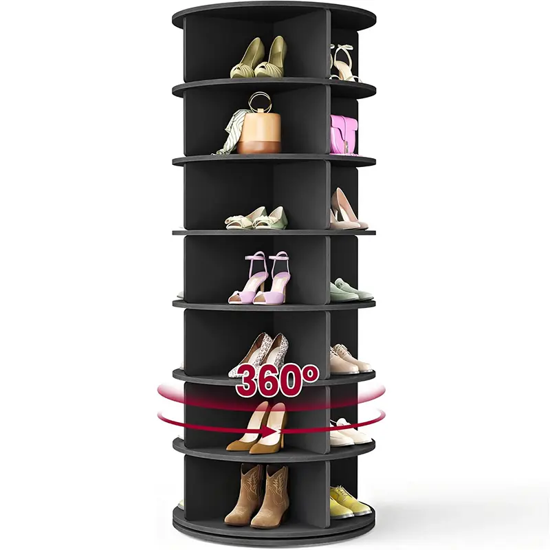 KATHY HOME 360° Rotating 7-Tier Wooden Shoe Organizer - Floor-Standing Shelves, Hands-Free Spinning, Durable Wood, Holds 24-28 Pairs, Shoe Storage Entryway, Room Storage Solution