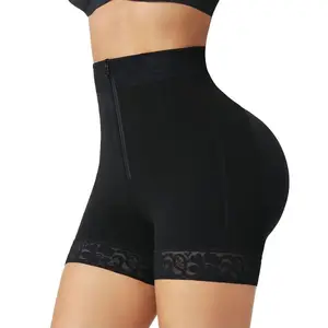 Women's Lace Trim Zipper Shapewear Shorts, Ruched Tummy Control Butt Lifter, Ladies Underwear & Shapewear, Comfortable & Stylish Fit