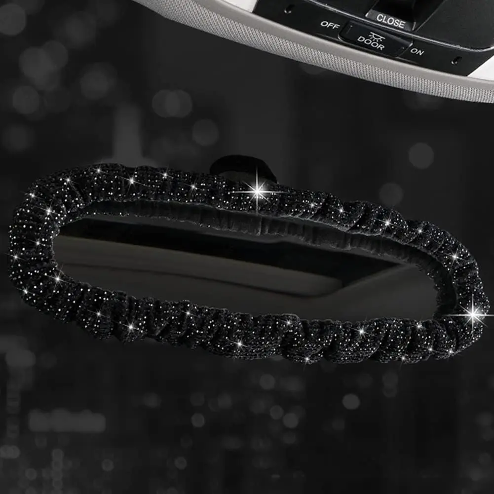 Women's Elastic Plush Dust-Proof Rear View Mirror Cover, Universal-Fit Car Interior Accessory, Rhinestone Car Decoration, Sparkling Interior Decor Gift for Colleagues
