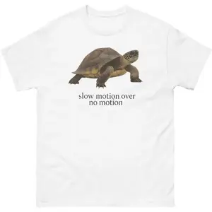 Slow Motion Motionless Turtle T-Shirt – Funny Gen Z Slang Emoji T-Shirt, Striving Spirit T-Shirt, Turtle Pattern Streetwear, Inspirational Gift, For Him or Her, Gray