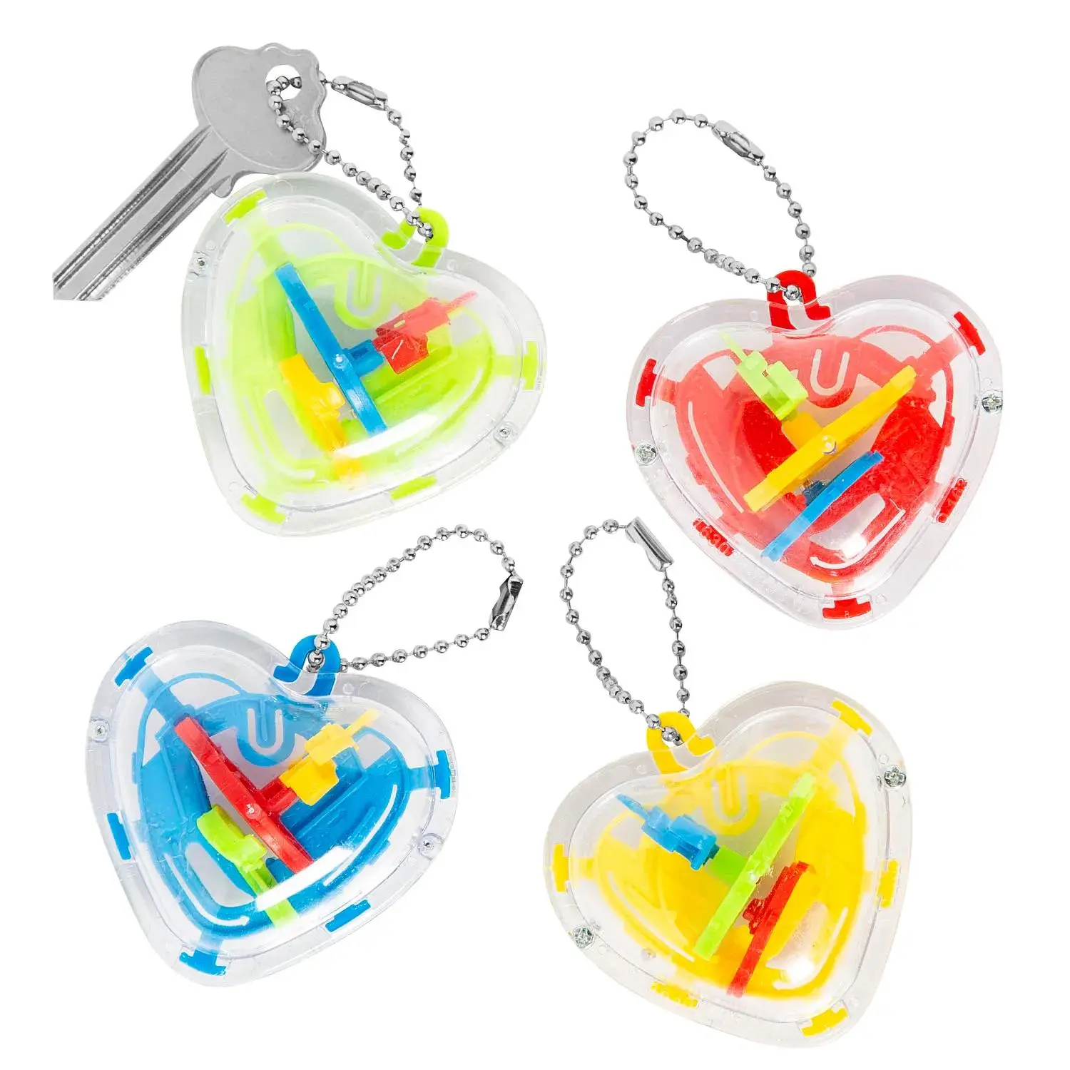 2" x 2" Bright Color Valentine's Day Ball Maze Heart Keychains - 12 Pc.