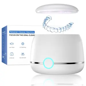 Ultrasonic Retainer Cleaner, 45kHz Denture Cleaner Machine, 5min and 10min Modes with Rechargable Top Cover, 200ml Dental Cleaning Pod, MouthGuard Cleaner for Aligner NightGuard Jewelry(White)