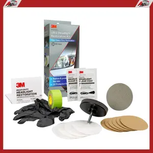 3M Ultra Headlight Restoration Kit, Contains Masking Tape, Light Sanding Discs, Wax Protectant and More, Use on Plastic Lenses Headlights, Taillights and More, Easy Heavy-Duty Restoration (39195)