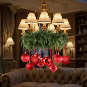 19 Pcs DIY Christmas Chandelier Garland Decorations Including 6 FT Artificial Cedar Garlands Balls Ornaments Christmas Hanging Garland for Living Dining Room Light Decor