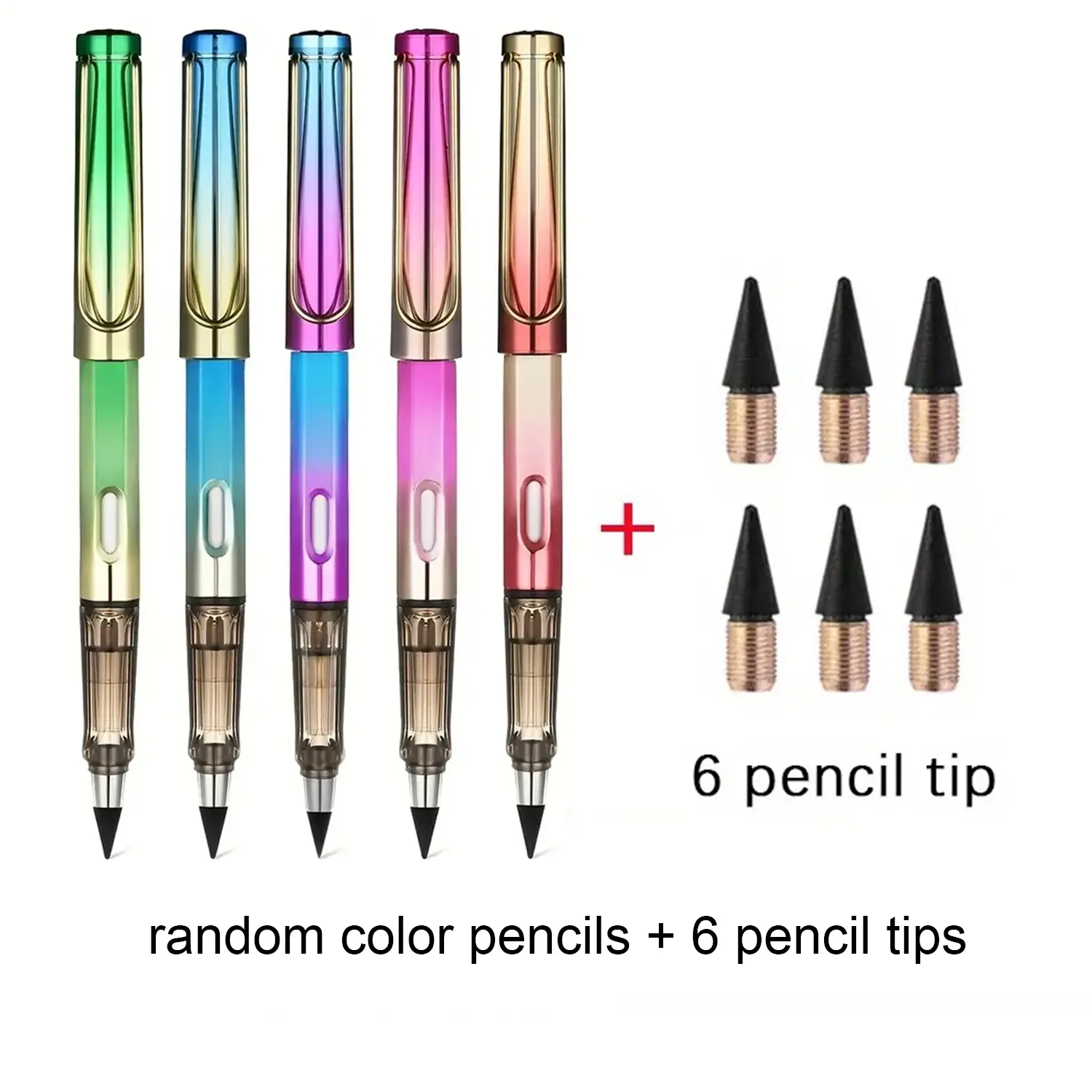 Colorful Eternal Inkless Pencil, Eternal Pencil With Replaceable Nib, Infinity Pencil, Inkless Fountain Pen, Technology Unlimited Writing Eternal Pencil Inkless with Free 6 refills