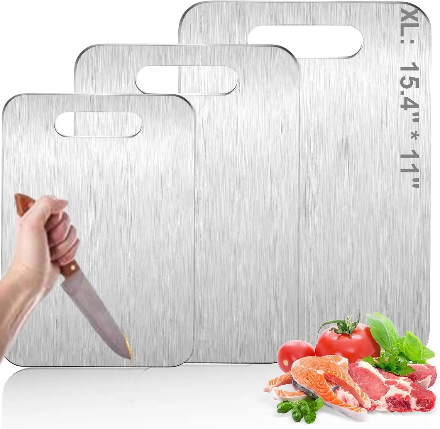 Stainless Steel Dual-Sided Cutting Board – Anti-Slip, Easy to Clean | Kitchen Gadget for Meat, Veggies & Fruit | Durable, Hygienic, Dishwasher Safe, M