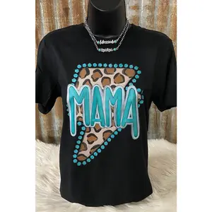 Black Western MAMA Leopard Lightning Graphic Tee