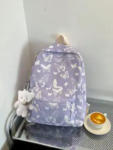 Cute Heart Print Girls' Backpack - Large Capacity, Metal Zipper, Portable Bag for School, Travel, Backpacks For School, Travel Backpacks