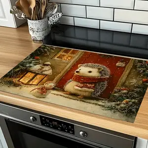 Christmas Hedgehog Pattern Silica Gel Stove Pad, Absorbent Non-Slip Kitchen Heat Insulation Mat, Holiday Decorative Table Protector, Placemat
