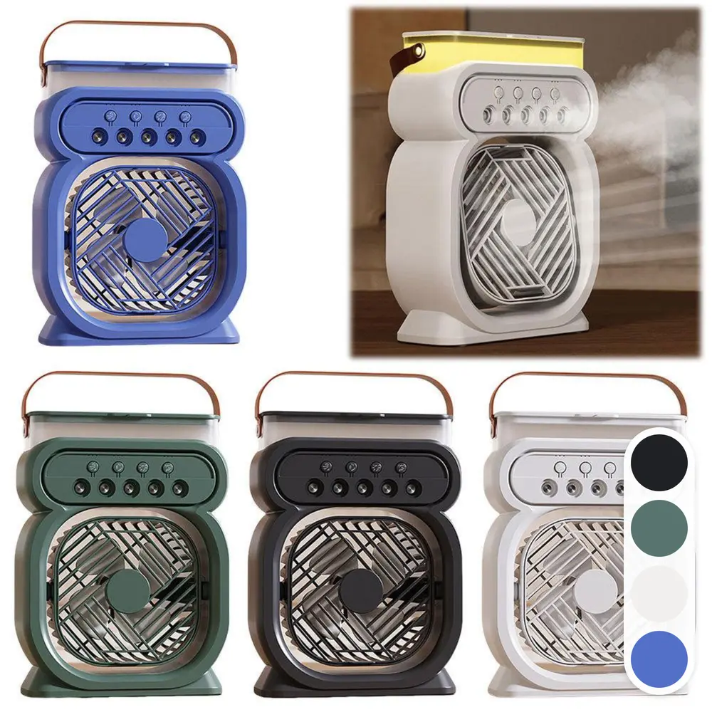 3-in-1 Rechargeable Portable Air Conditioner - Evaporative Cooling Fan, Energy Saving USB Desk Fan, 3 Speeds, Humidifier, LED Night Lights, 170*75*240mm for Home Office