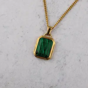 Gold Malachite Pendant Chain Necklace