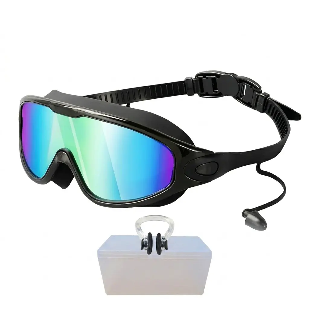 Swimming Goggles Bundle with Earplugs, Nose Clip & Case - Anti-Fog Lens, Leak-Proof, Anti-UV Wide View for Adults Men Women, Anti-Fog Lens Goggles