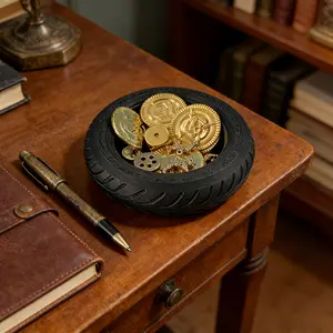 Black tire storage box, novel replica car tire storage tray, car decoration, home living room decoration tray, used for storing keys and coins