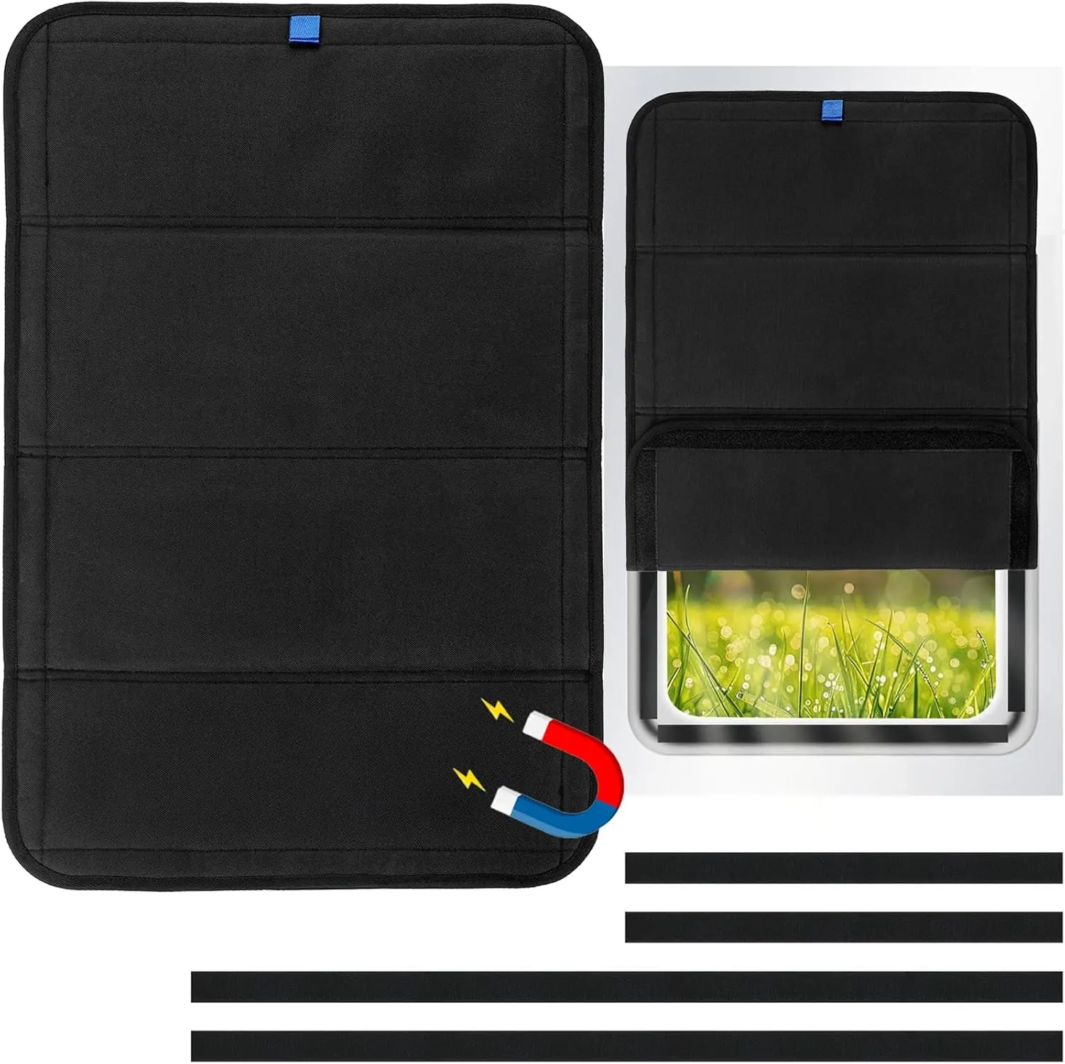 Rv Door Window Shade Cover, Rv Blackout Curtains with Uv Protection(25 * 16 in), New Model Foldable Rv Blackout Window, Cover Camper Door Window Shade(Hook and Loop+Magnetic Version) Folding Easy Installation