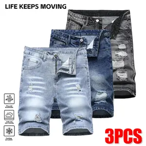 Men’s classic denim shorts, available in 3/1-pack or single-piece options; multiple styles (sizes 30–42); ripped skinny denim shorts; men’s fashion slim-fit straight-leg shorts; comfortable straight-leg design; durable fabric; classic menswear street