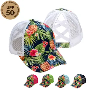 C.C Tropical Print Criss-Cross Trucker Cap for Women dad  hat