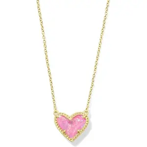 Kendra Scott Ari Heart Gold Pendant Necklace in Pink Iridescent 9608881668