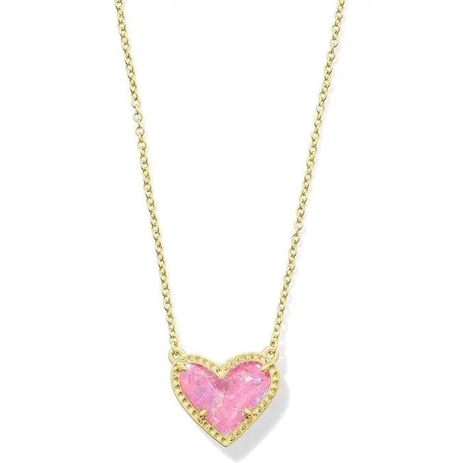 Kendra Scott Ari Heart Gold Pendant Necklace in Pink Iridescent 9608881668, Feminine, Heart Shape, Elegant Silver Necklaces & Pendants, Glitter Silver Necklaces & Pendants