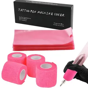 Large Tattoo Machine Covers with Grip Tape - 200count Pink Tattoo Pen Bags and 4count Grip Wrap Kit Combination Machine Sleeves Bags Self-Adhesive Grip Covers Tattoo Supplies for Artist-USA