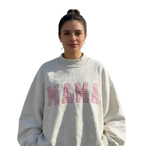 [SHIP FROM US - FLASH SALE] Oversized Gingham Appliqué Mom Sweatshirt | Personalized Mama Mockneck | Mothers Day Gift | Gift for Her