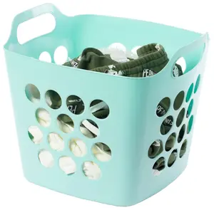 Basicwise QI003857.GN Flexible Plastic Carry Laundry Basket Holder Square Storage Hamper with Side Handles, Green