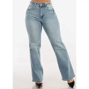 High Waisted Straight Wide Leg Stretch Jeans Light Blue
