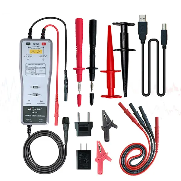 PINTECH High Voltage Differential Active Oscilloscope Probe Kit DP-210, 1300V, 100MHz, 5MHz, 50X/500X Attenuation Rate, Compatible with Oscilloscopes, Connectors, 175X68x28 Mm