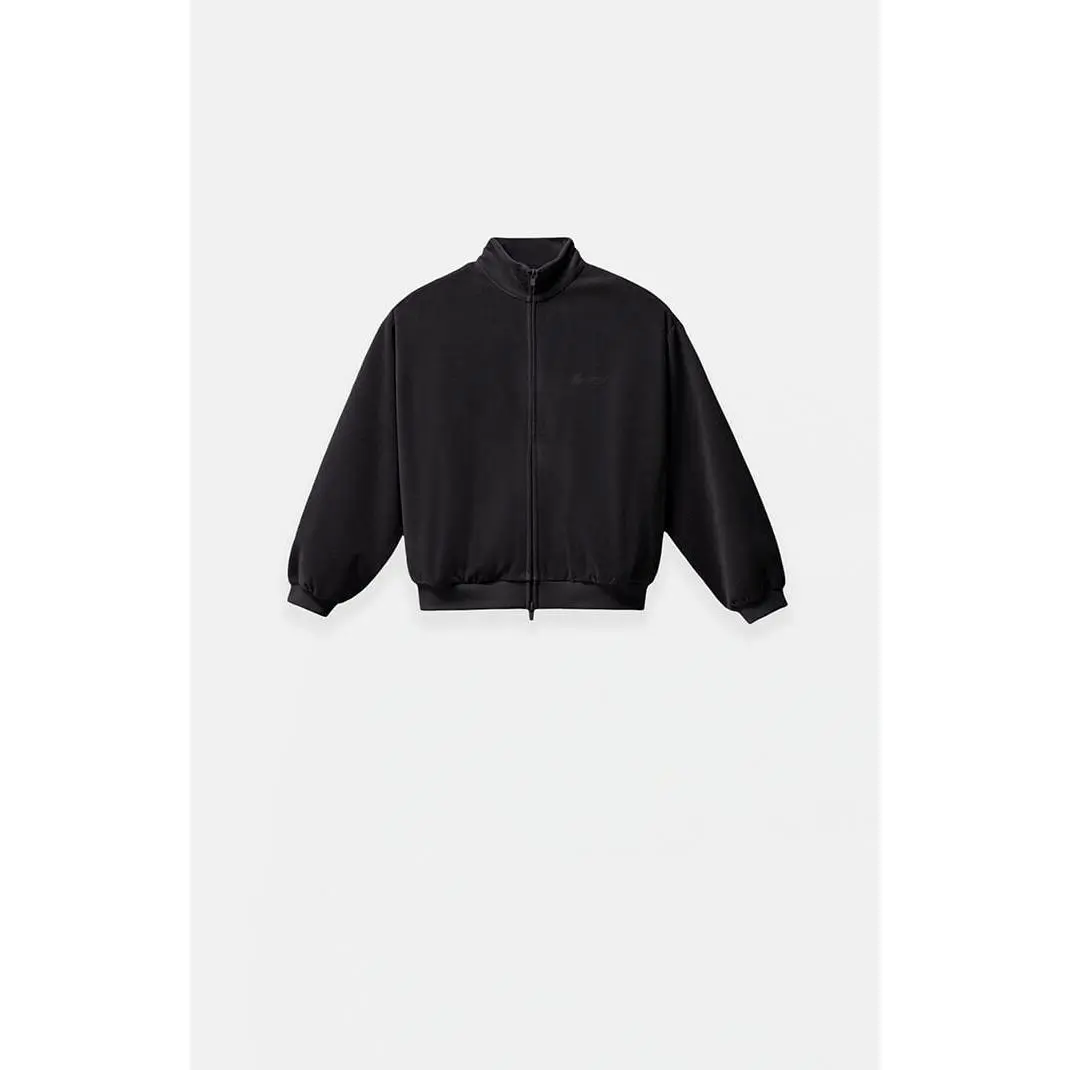 Fear of God ESSENTIALS Men's Kids Vintage Black Classic Fit Velour Track Jacket Fear of God ESSENTIALS Men's Kids Vintage Black Classic Fit Velour Track Jacket