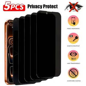5PCS Privacy Screen Protector for iPhone 16 16E 15 14 13 17 Air Pro Max Plus Anti Spy Tempered Glass Film 9H Hardness Ultra Thin Oil Repellent Coating Anti Peeping Case Friendly