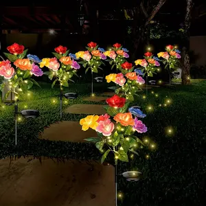 7-Head Solar Rose Garden Lights with LED Outdoor Lighting, Garden Decorative Lighting, Solar Landscape Lights, Garden Glow Light, Automatic On/Off Sensor, Waterproof Decoration for Yard, Pathway, and Street