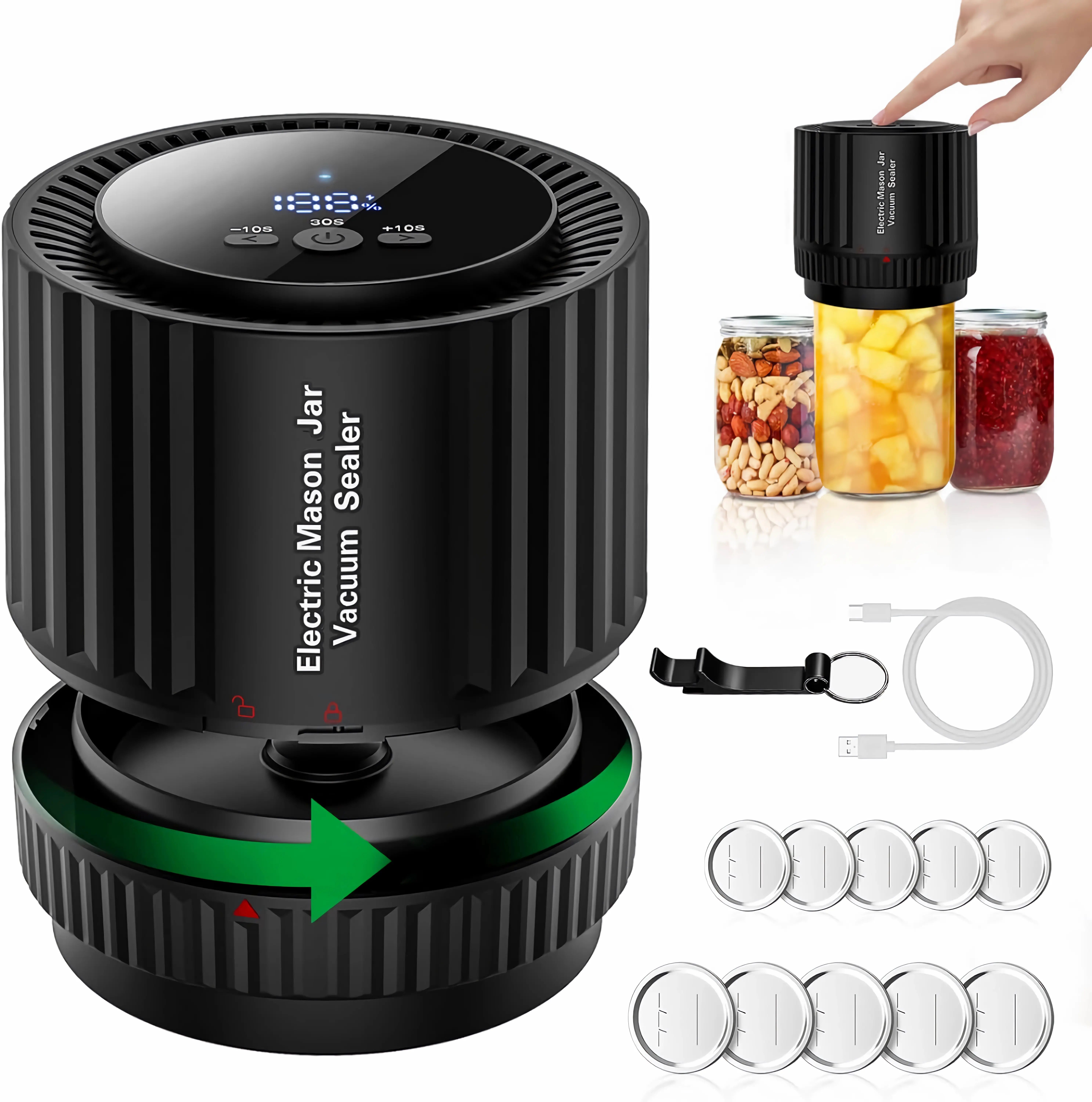 Electric Mason Jar Vacuum Sealer Kit, 2024 Auto Jar Vacuum Sealer for Mason Jars Handheld, True Bright Jar Sealer Canning Machine with Can Opener Regular Wide Mouth Jar Lids for Food Storage