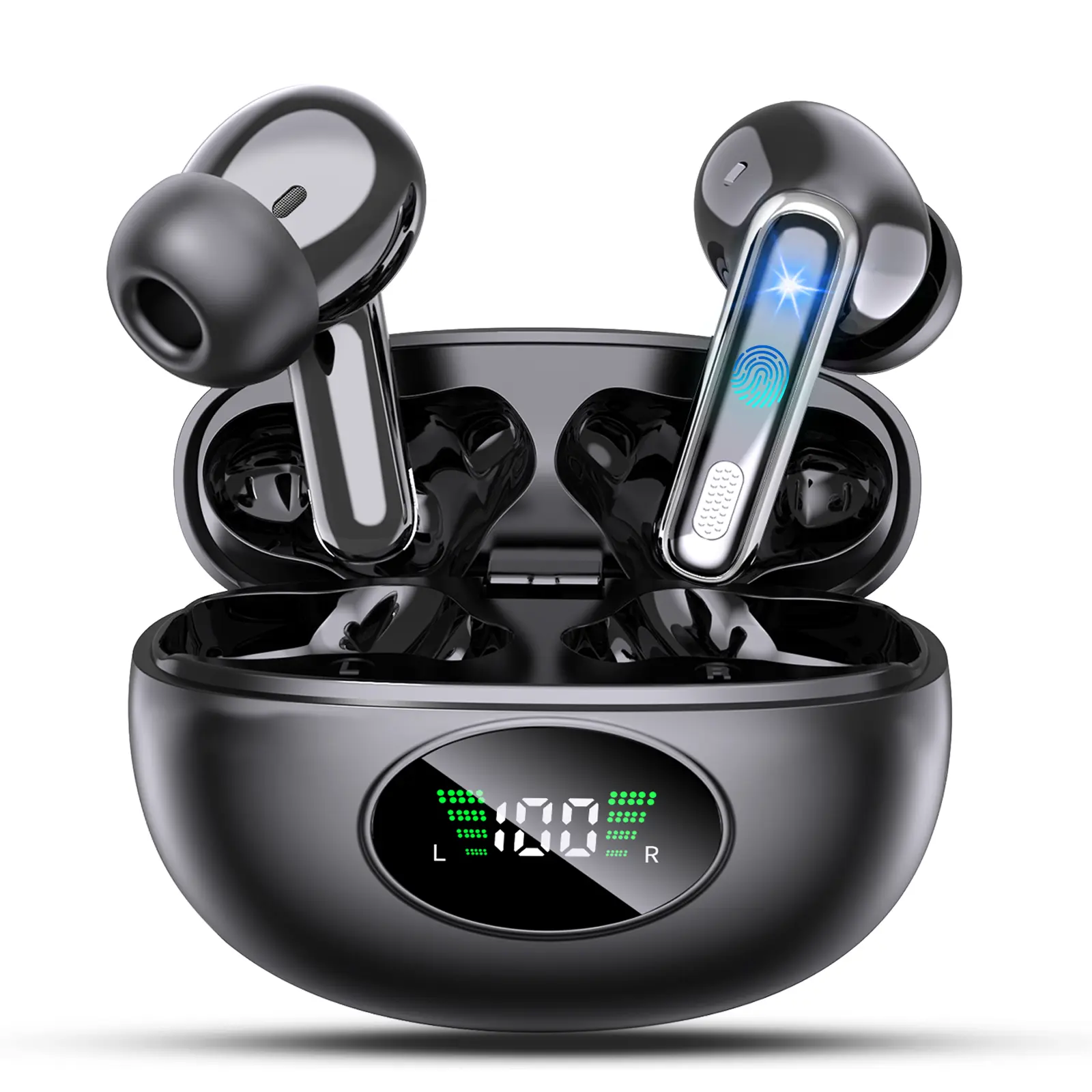 Wireless Earbuds, Bluetooth 5.4 Headphones with 90H Playback, Deep Bass Stereo Ear Buds Clear Calls with LED Power Display, IPX7 Waterproof, in-Ear Earphones with Mic for Phone/Android/iPad, Black