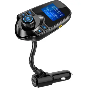 Car Bluetooth FM Transmitter [2024 Upgraded], 1.44" Display Flexible Gooseneck, Handsfree Call Wireless Music Stereo Audio Player Radio Adapter Car Kit USB Phone Charger, TF SD Card AUX-KM18