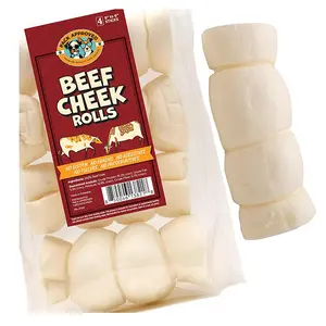 Beef Cheek Rolls for Dogs - Natural Odor Free Dog Treats - 5 to 6 Inch Medium Beef Hide Chews for Dogs - Long Lasting Dog Chews, 4 Pack