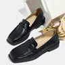 Women's Fashion Fall New Chunky Thick Rubber Sole Square Toe Soft PU Leather Walking Shoes, Daily Wear Shoes, Slip-On Comfortable Loafers for Work & Casual Wear, Low Heel Flats, Footwear
