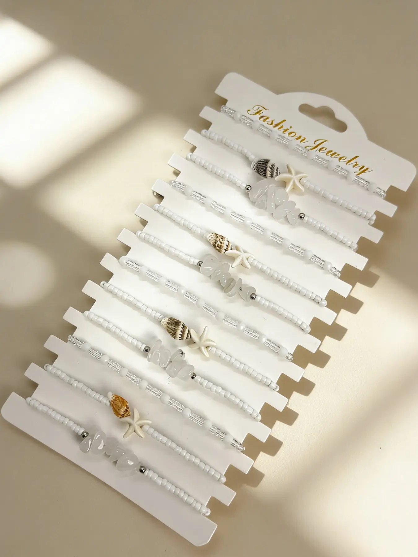 12pcs Japanese Fresh Natural Stone Shell Starfish Beaded Bracelet Sets, Bangles Bracelets Set, White Adjustable Drawstring Bangle, Minimalist Ins Style Beach Vacation Spring Summer Versatile Layered Accessory, Healing Delicate Commute Women's Jewelry