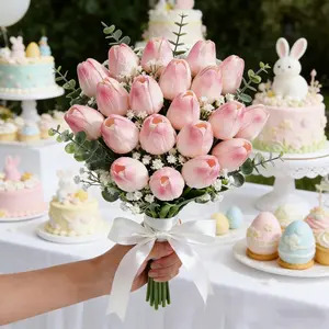 41pcs Tulip Eucalyptus Artificial Flower Bouquet, Home Decor, Valentine's Day, Thanksgiving, Mother's Day, Easter, Wedding, Party Decoration