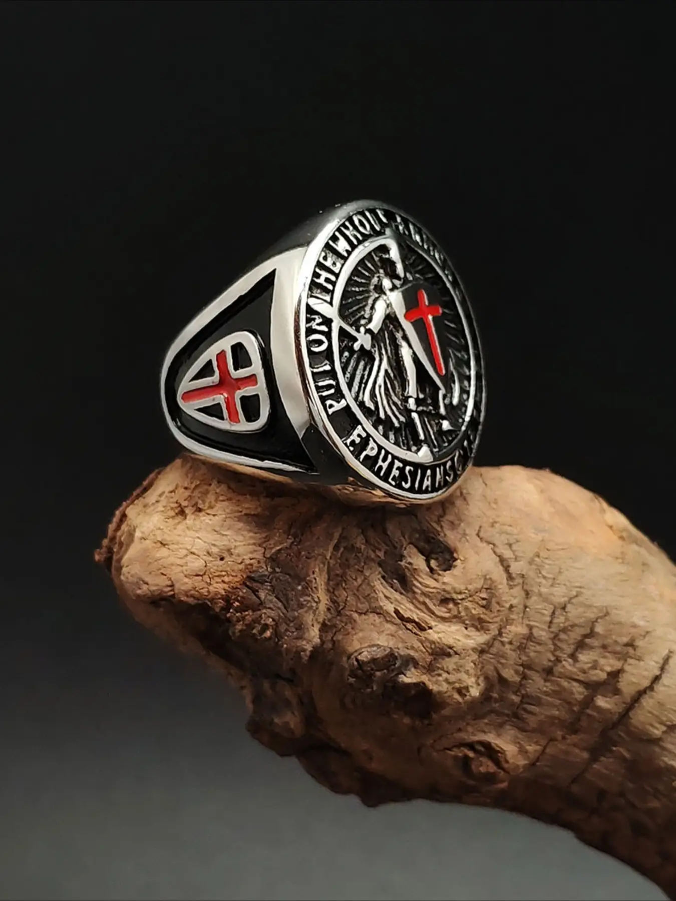 Vintage Stainless Steel Men's Ring, Non Tarnish Jewelry, Fashion Rings, Metal Rings, Templar Knights Cross Shield Street Fashion Finger Loop Gift, Party Style, All Seasons, Men Accessories