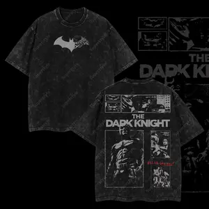 Superstyle The Dark Knight - The Gotham Guardian HeroVerse Comic Edition Double-Sided Print Oversized Lightweight Acid-Washed Tee, Hoodie Sweater, Comic Superhero Graphic Cotton Streetwear Top for Men & Women