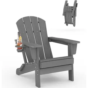 Wood Grain Adirondack Chair, Weather Resistant HDPE Outdoor Chair, Sturdy Foldable Patio Seating for Deck, Lawn, Garden and Backyard