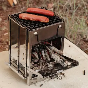 Foldable BBQ Grill, Stainless Steel Fire Pit, Portable Camping Stove with Ash Tray, Grilling Net & Storage Bag, Ideal for Picnics