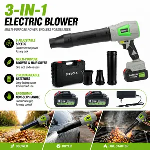 【Father‘sDayGift】SEEVOLX 6-Speed Cordless Blower with Dual 21V Batteries，Long Battery Life – Includes 3 Air Hoses, Toolbox & Adapter – Multi-Purpose for Home, Car, Garden, Leaves, Dust, and Outdoor Cleaning，Perfect Gift